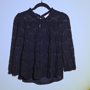 Monteau Black Laced Fully Lined 3/4 Sleeve Blouse Size XL